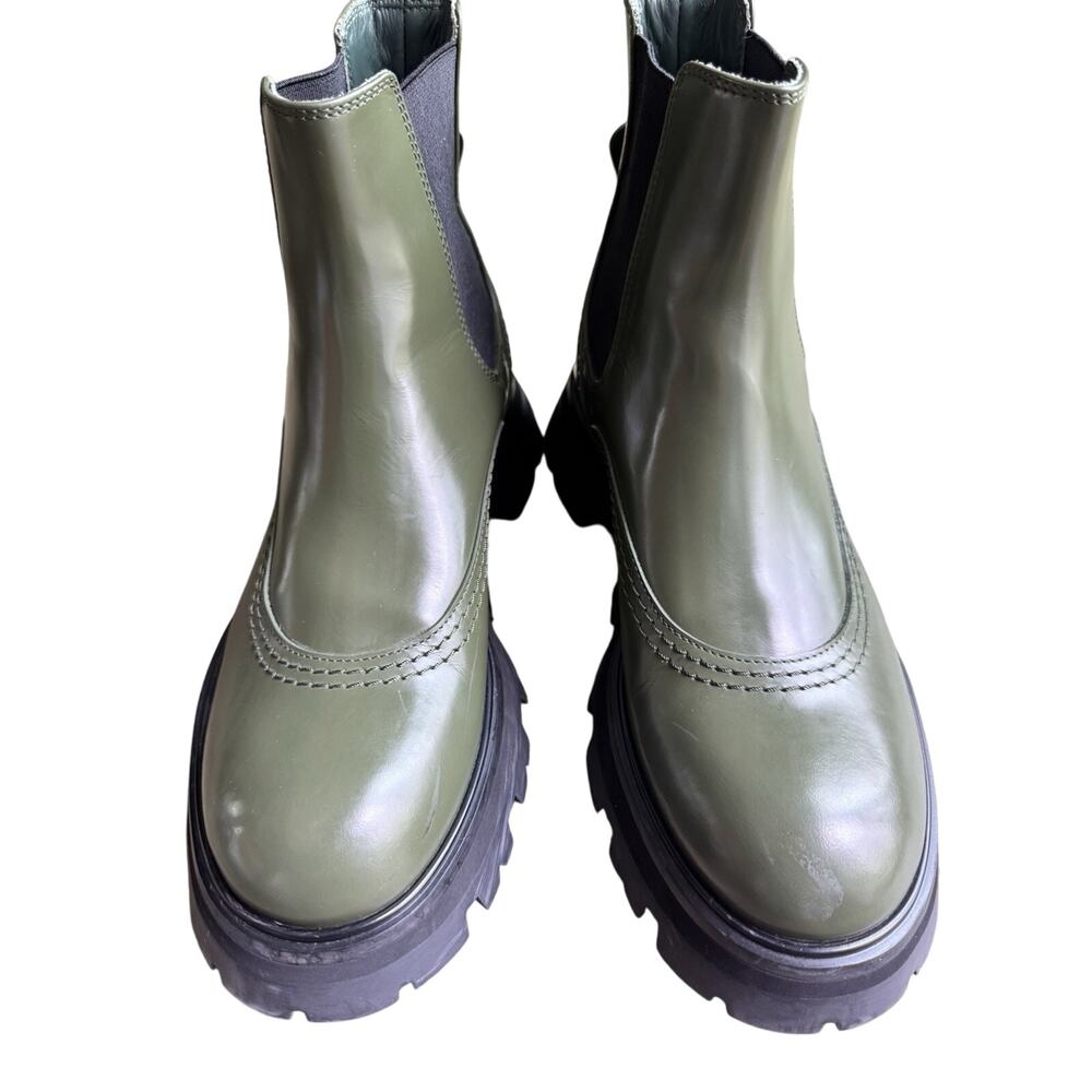 ALEXANDER MCQUEEN Chelsea Boots 37.5 Army Green Lug Sole Leather Italy